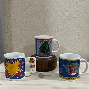 Vintage- Gibson - Blue Festive Holiday Mug Set - Blue, Red, Yellow